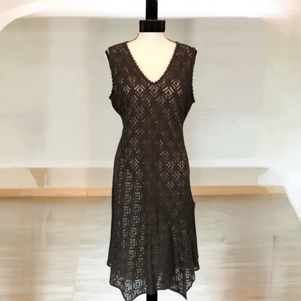 Nic + Zoe First Bloom Dark Truffle Brown Lace Overlay Dress XS